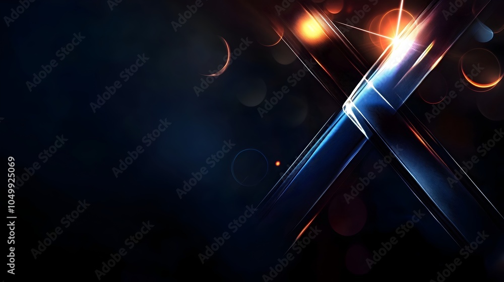 Poster metallic 'x' design with smooth edges floating over dark abstract background with light flares
