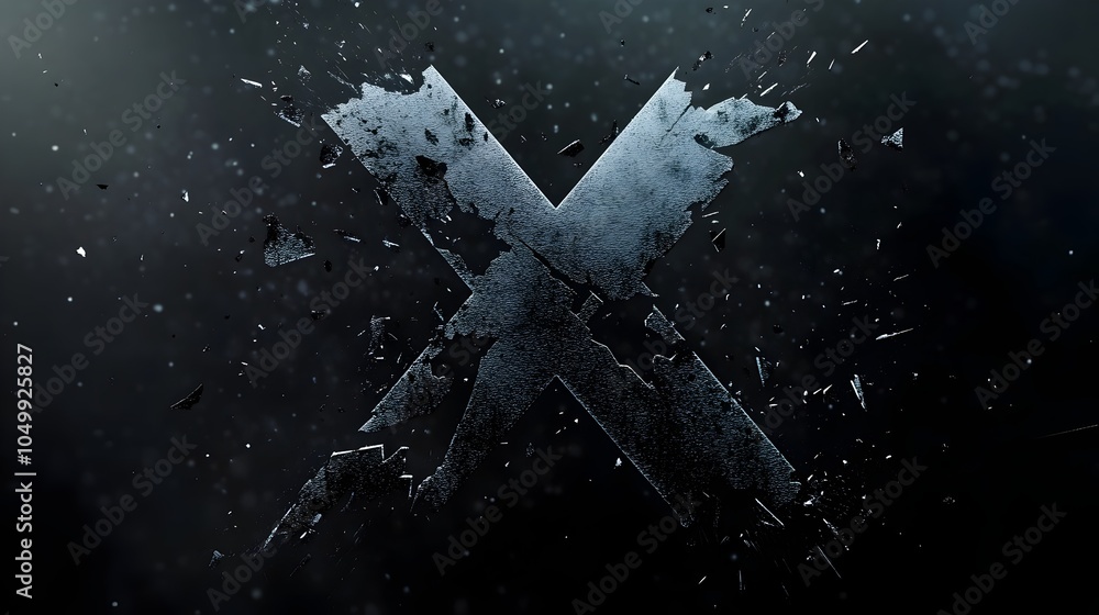 Poster explosive dynamic x-shaped fractal design in dark moody background