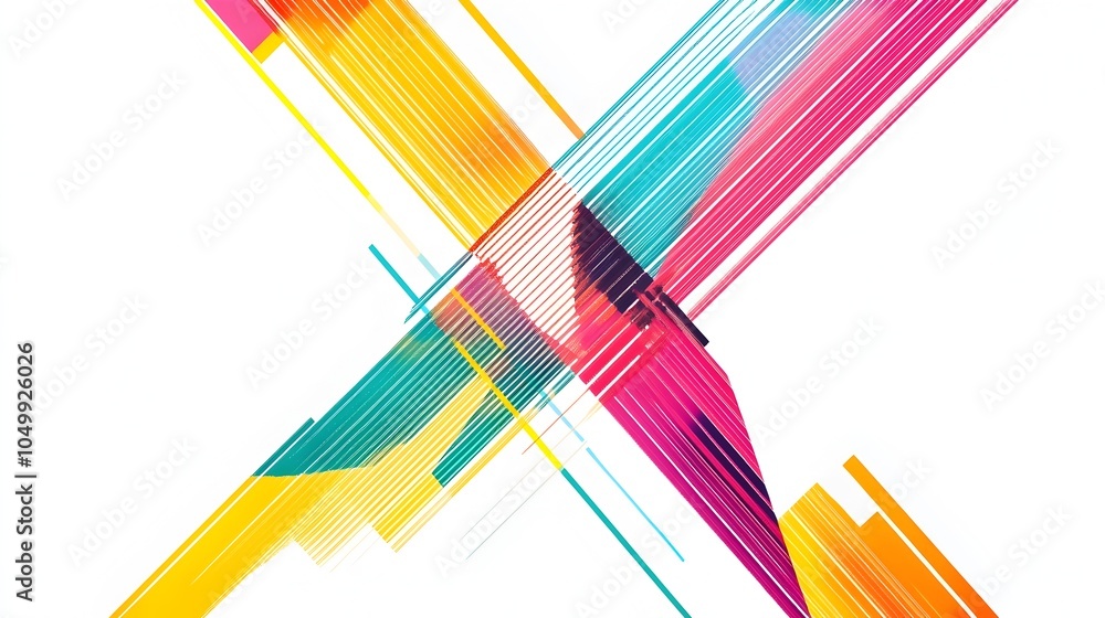 Poster vibrant geometric x design with intersecting lines on clean white background