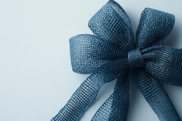 A detailed image of a large blue mesh bow, displaying intricate fabric texture that adds elegance and beauty, perfect for gift wrapping or decoration.
