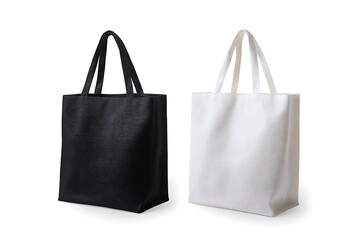 White and black cotton eco bag design mockup isolated, clipping path. Textile cloth customer bag mockup