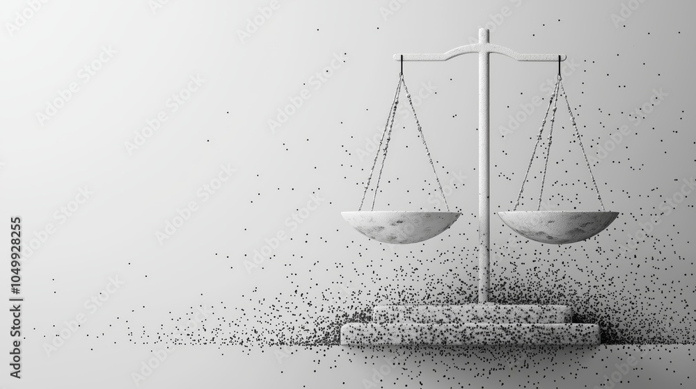 Poster abstract floating balanced scales with elements