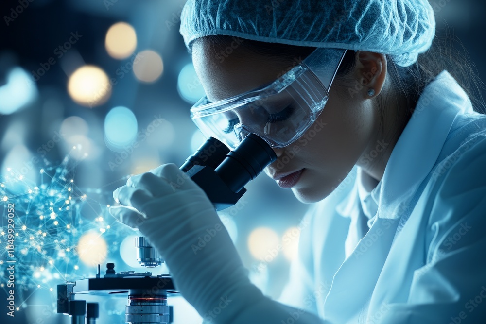 Aufkleber a dedicated scientist wearing protective gear focuses intently while examining samples under a micro