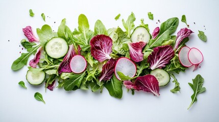 Fresh Salad Ingredients: Cucumber, Radish, and Leafy Greens