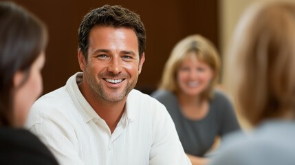 Obraz premium Confident Man Engaging in Discussion with Others