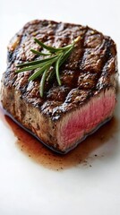 Close-up of a Grilled Steak with Rosemary Sprig