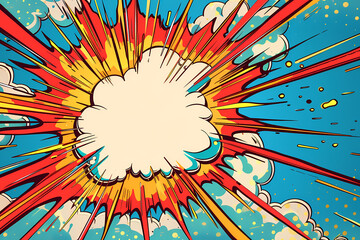 Fototapeta premium Dynamic explosion graphic with vibrant colors and comic book style, perfect for visual storytelling and eye-catching designs.