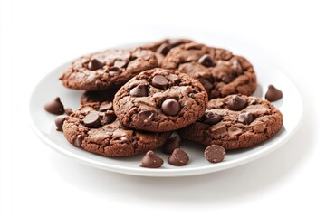 Obraz premium Delicious Chocolate Chip Cookies Stacked on Plate - Tasty Snack Dessert in Close-up