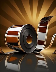 Vintage film reel with vibrant colors coiled elegantly against a dark background.
