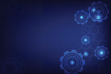 Blue engineering technology background with shape of hexagon gear. Blueprint theme with free space for edit and design. Network and business template concept.