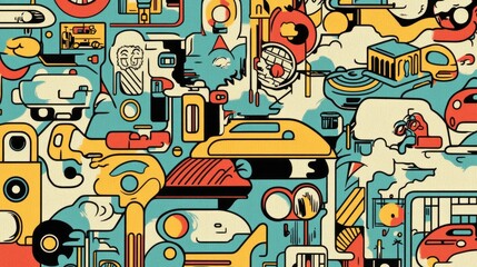 Obraz premium Abstract retro pattern with a mix of yellow, blue, red and black, with a vintage feel.