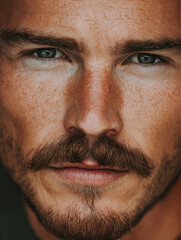 Obraz premium Man with handsome, masculine, well-groomed mustache and beard close-up