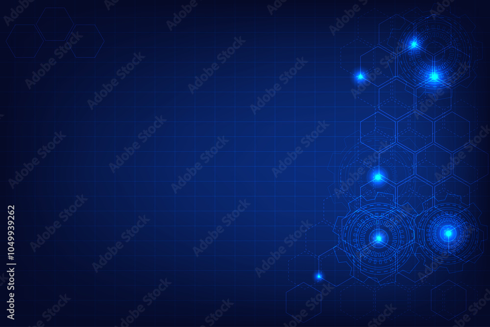 Poster dark and light blue color background. technology template for design and edit. line of hexagon shape