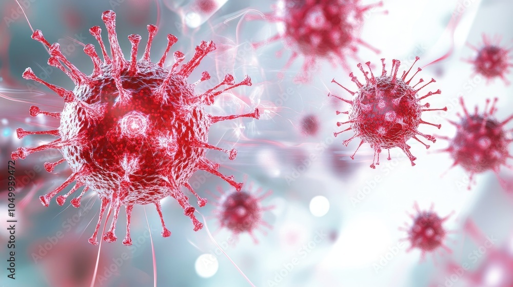 Poster close-up view of a 3d virus model with spikes
