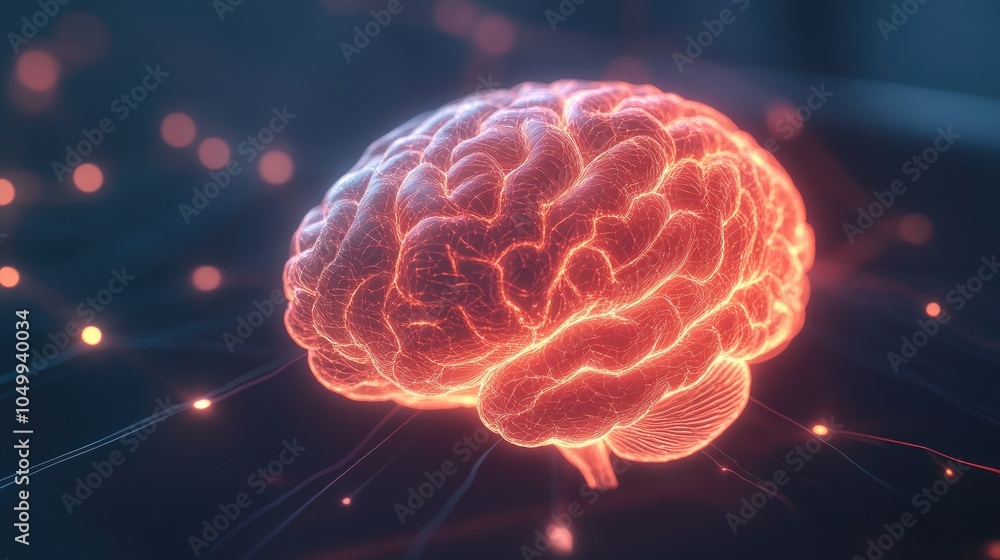 Poster 3d rendered human brain with detailed neural patterns
