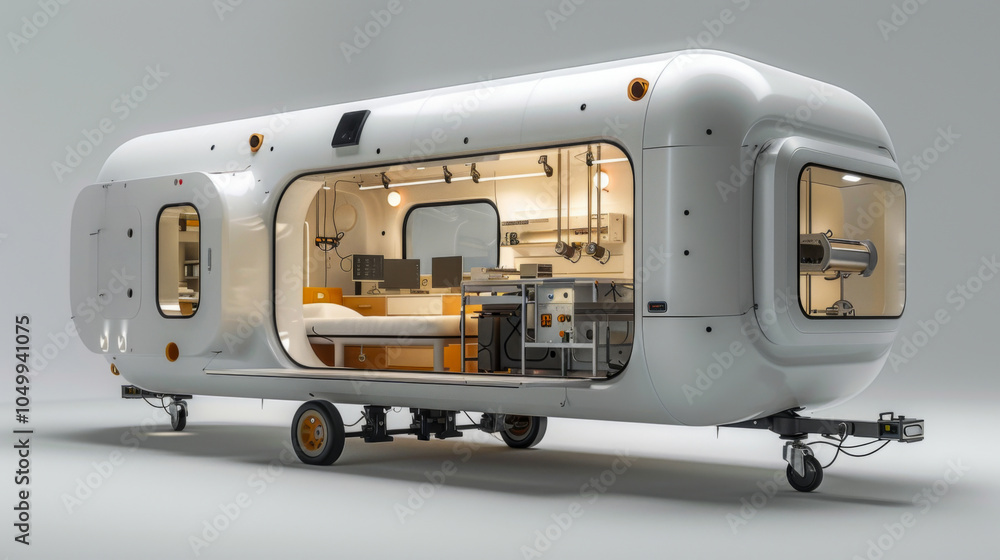 Poster create an image of a mobile medical unit equipped with