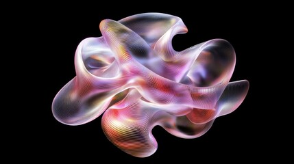 Obraz premium Futuristic Holographic Wave Composition in Y2K Style on Dark Background - 3D Render Illustration