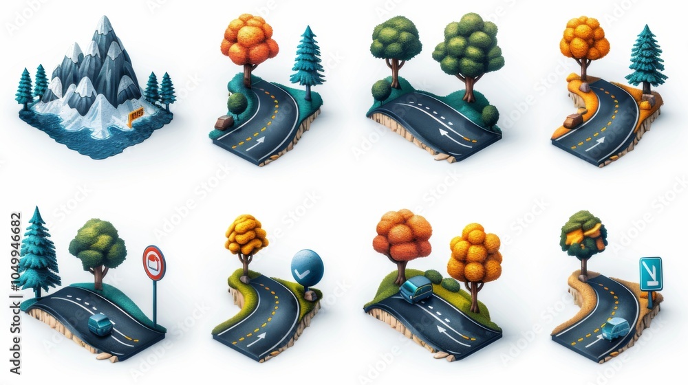 Poster depict a collection of road symbols representing different types of