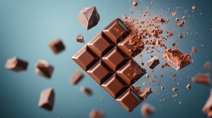 Chocolate Bar Breaking Apart in Mid Air
