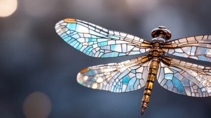 Stained Glass Dragonfly Macro Photography   Nature  Insect  Close Up  Wing Detail