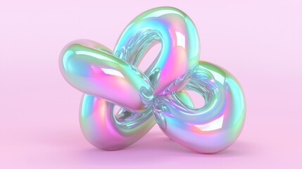 Naklejka premium Vibrant Y2K Holographic 3D Shapes Aesthetic Background | Creative 3D Render with Glossy Shapes Interwoven in Rainbow Colors