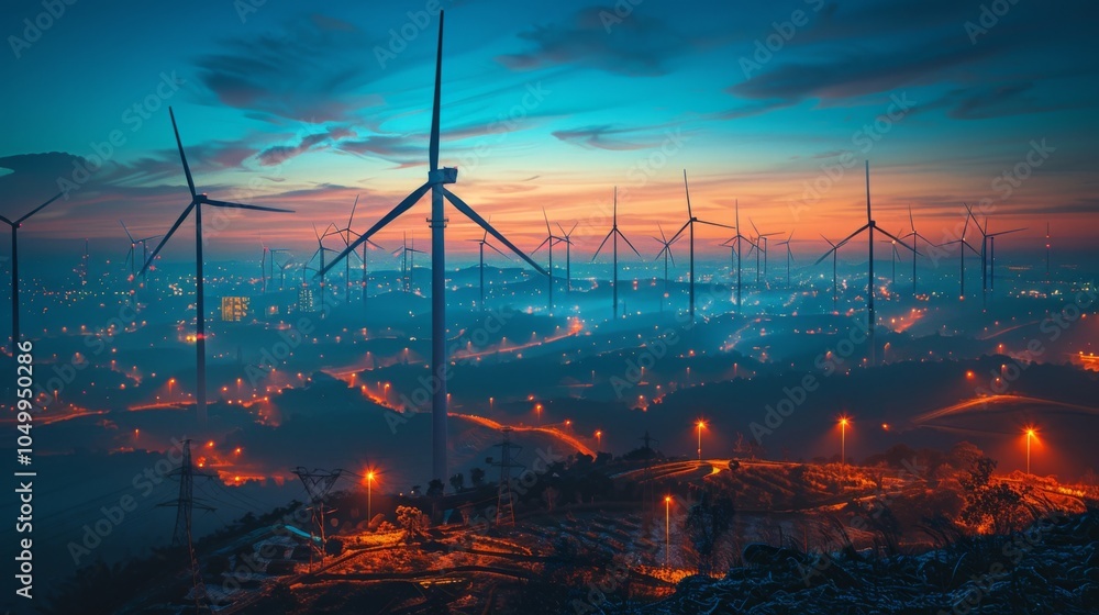 Poster depict a network of interconnected smart grids managing energy distribution