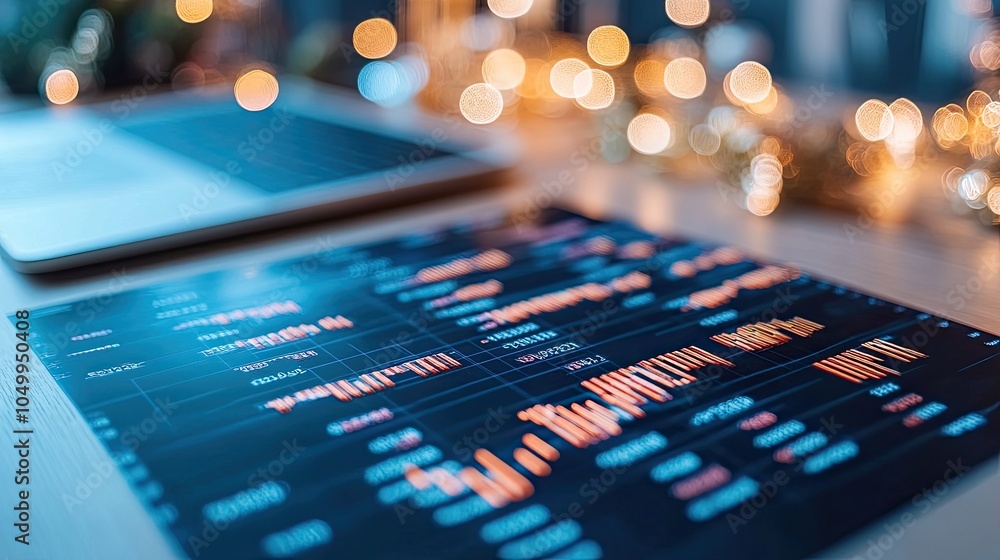 Poster close-up of financial spreadsheet with bokeh background