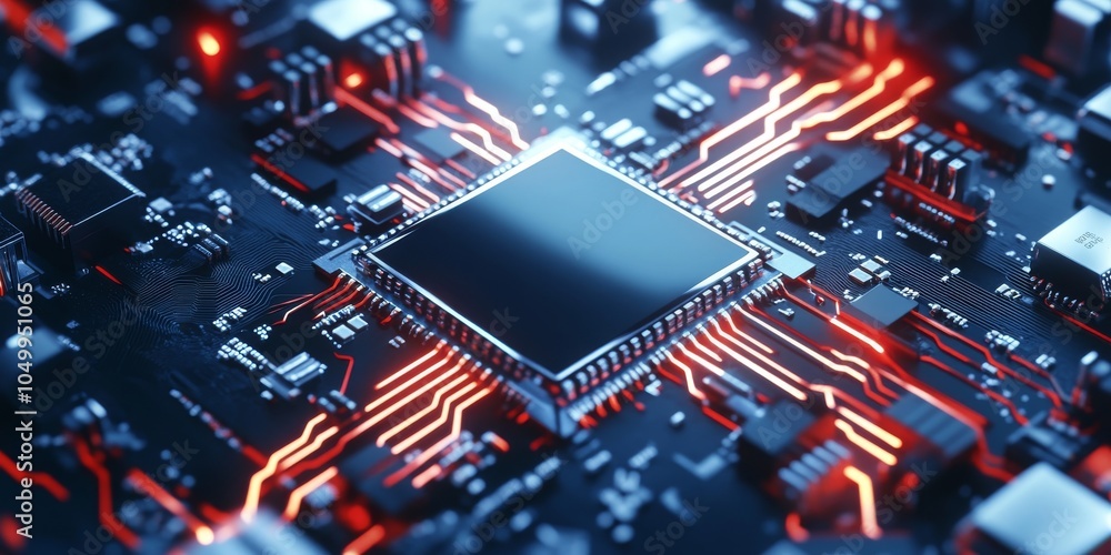 Poster exploring the intricate design and functionality of modern computer microchips
