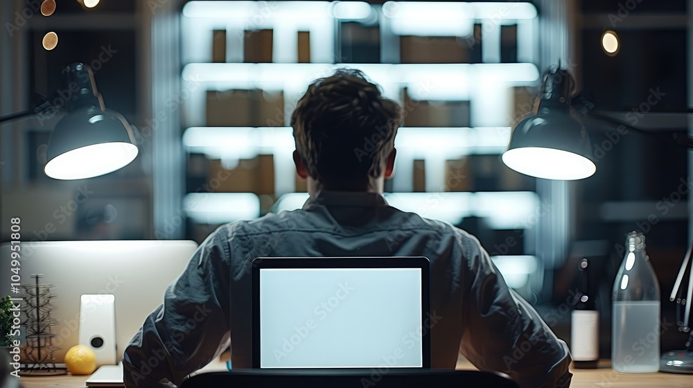 Poster an worker working in a laptop, business review or online report at agency. budget, planning and cons