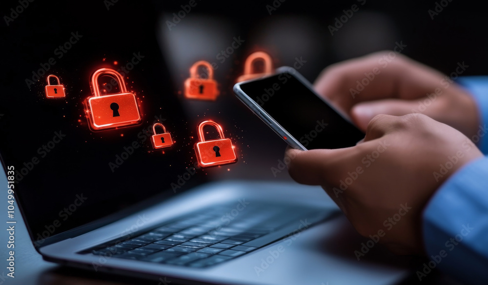 Poster exploring cybersecurity measures protecting your data in a digital world
