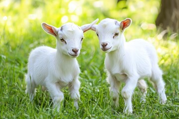 Obraz premium Two Cute White Kids Joyfully Bounding Across the Meadow