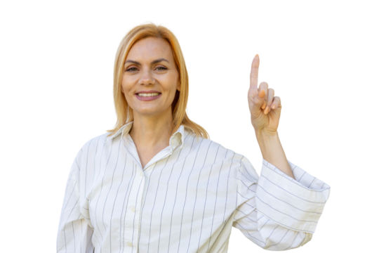 Mature businesswoman with focus, directing attention