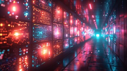 Obraz premium Design a collection of neon technological interactions symbols, including illuminated