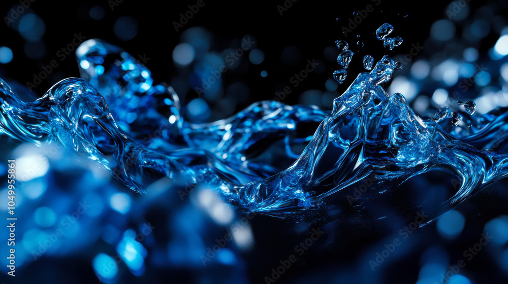 Poster captivating splashes of clear blue water creating dynamic forms against a dark background during a s