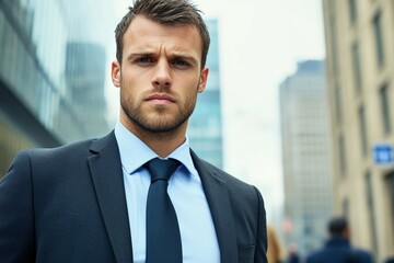Fototapeta premium Concept of business professionals working together in a high-tech urban environment. Beautiful simple AI generated image