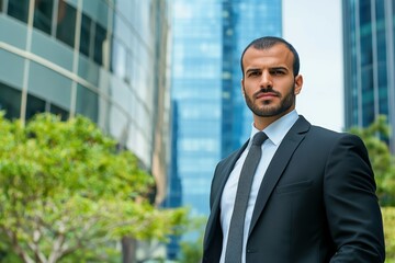 Concept of business professionals working together in a high-tech urban environment. Beautiful simple AI generated image