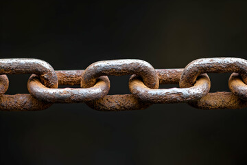 Fototapeta premium Rusty metal chain links with gritty texture and dramatic lighting