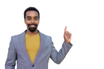 Confident young Black professional pointing forward