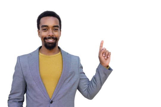 Confident young Black professional pointing forward