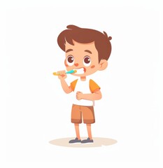 Cute boy cartoon brushing his teeth