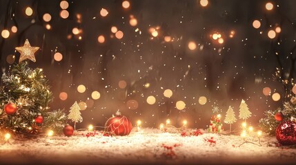 Naklejka premium Magical Christmas Scene with Glowing Decorations