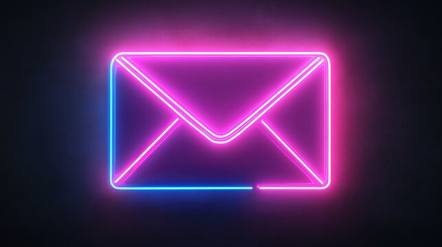 A neon icon of a blue and pink mail envelope, illustrated with vibrant neon outlines and a backlight effect. The design stands out against a dark background - Powered by Adobe