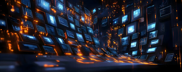 Obraz premium Glowing Data Stream on Computer Screens