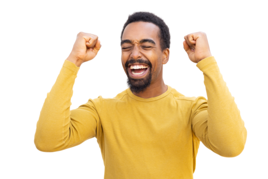 Energetic individual celebrating a victory