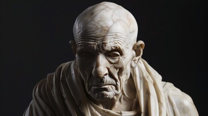 Obraz premium Intricate close up of a marble sculpture depicting a stoic roman deity with detailed expressions