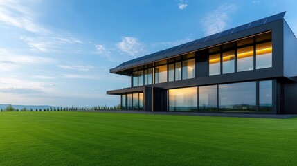 Fototapeta premium Modern Solar Powered Luxury Villa with Large Windows