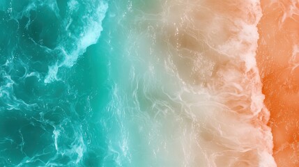 Fototapeta premium The ocean is blue and orange, with white foam on the surface