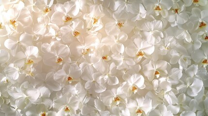 Fototapeta na wymiar A seamless pattern of white orchid flowers, delicately scattered across the background, with soft lighting and natural details
