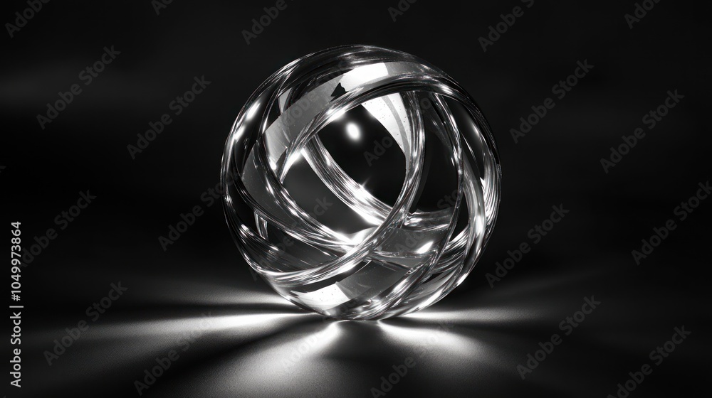 Poster a crystal sphere with a intricate pattern reflecting light against a dark background.