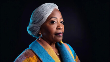 Professional fashion portrait of a woman on black background